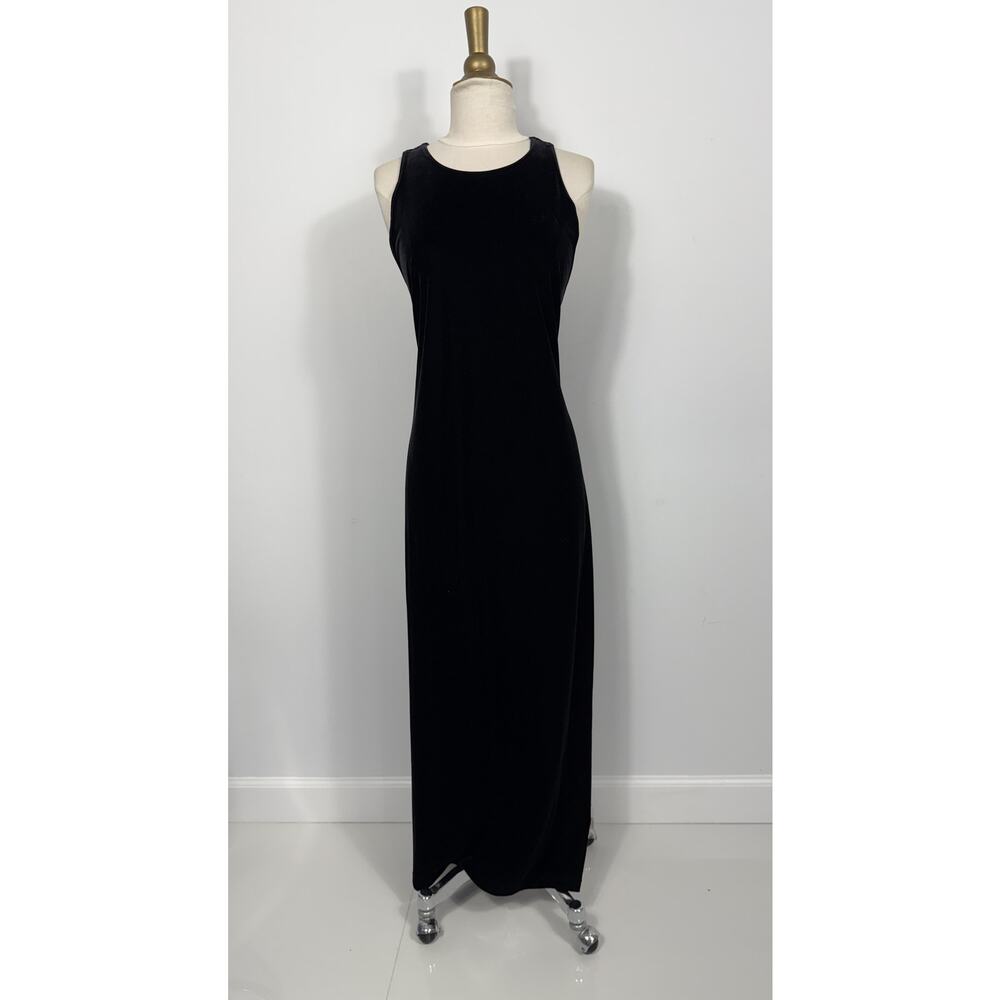 Vintage 90s Ronni Nicole Maxi Dress Black Velvet Goth Gown Y2K Sz M/L/8? strech - Picture 2 of 10